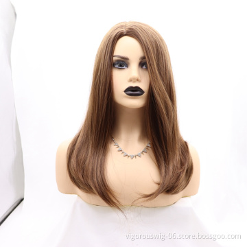 Vigorous brown mono premium high quality straight wave long wholesale black women synthetic hair wigs none lace front